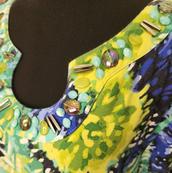 Ruby Rd. Beaded Floral Blues Greens Yellows Top  Size 1X Plus - Picture 4 of 8